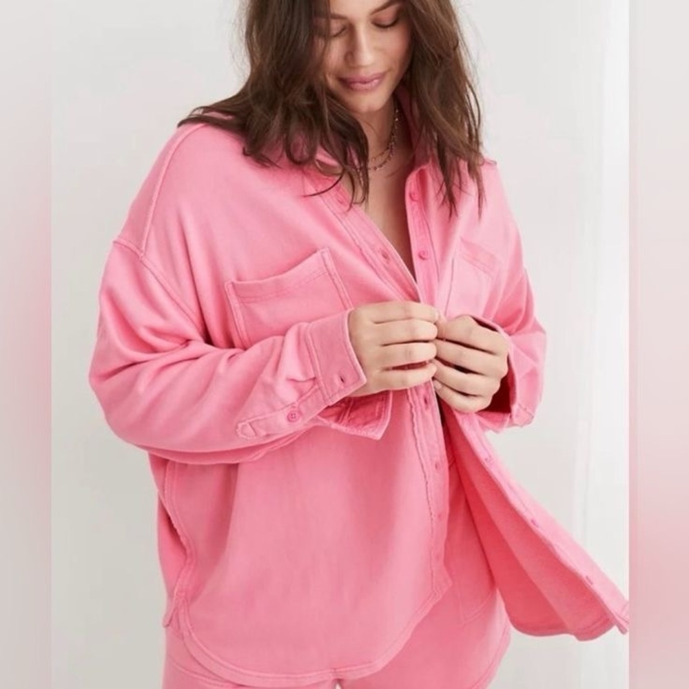 Aerie Lumbarjane Pink Button-Up Shacket Shirt